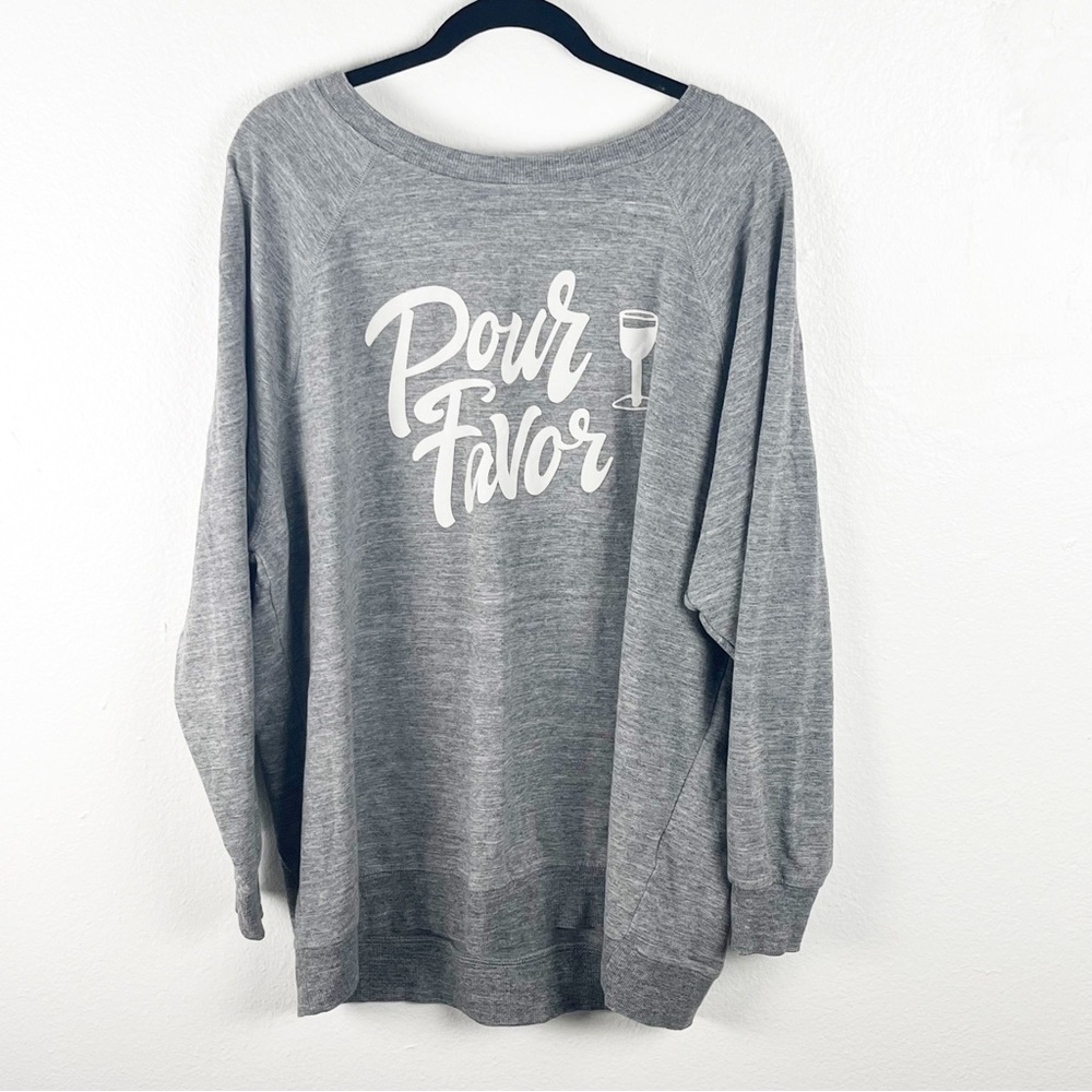 WILDFOX Gray “Pour Favor” Graphic Long Sleeves Sweatshirt XL Casual Neutral Cozy